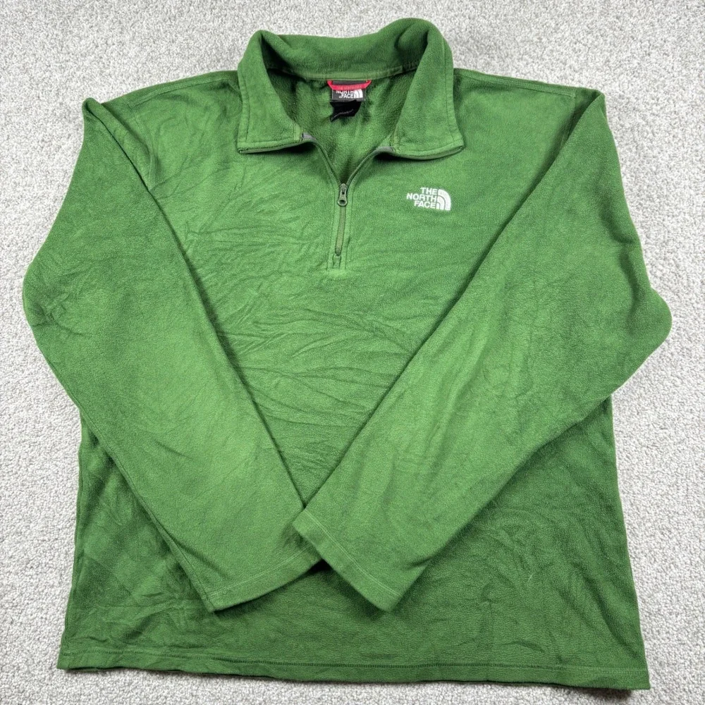 The North Face Fleece Pullover Mens Medium Green TKA 100 Quarter Zip Jacket
